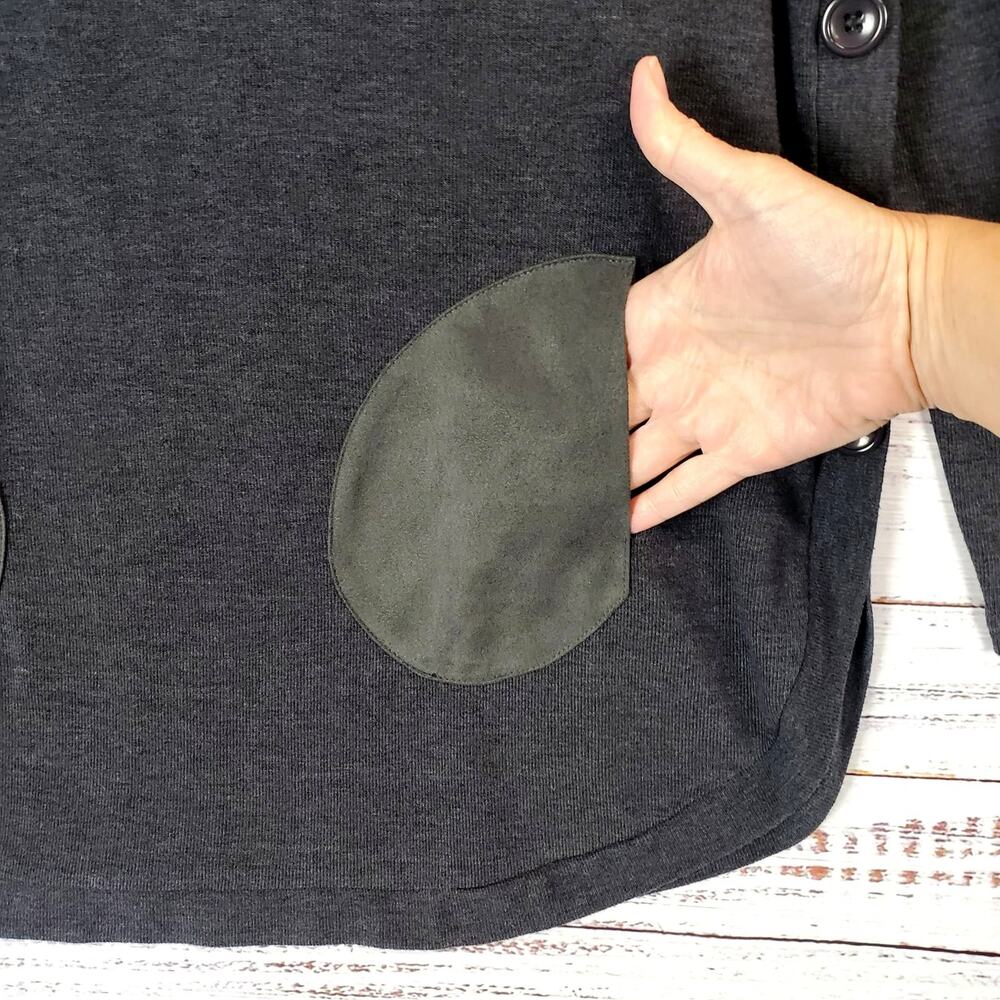 Papillon Heather Gray Blanc Top S Long Sleeve Light Pullover Side Button Detail - Picture 7 of 12